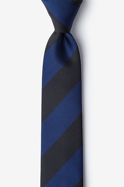 Navy Blue Microfiber Navy & Black Stripe Skinny Tie
