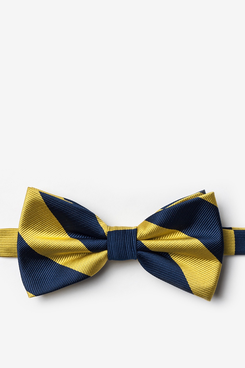 Navy & Gold Stripe Navy Blue Pre-Tied Bow Tie Photo (0)