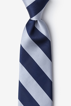 Navy & Silver Stripe Navy Blue Extra Long Tie
