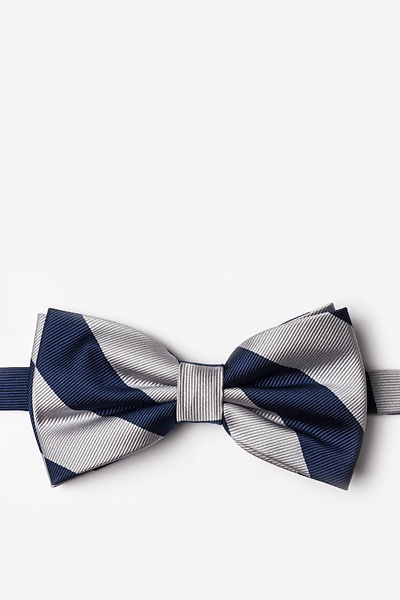 Navy Blue Microfiber Navy & Silver Stripe Pre-Tied Bow Tie