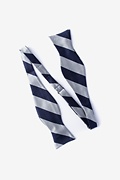 Navy & Silver Stripe Navy Blue Self-Tie Bow Tie Photo (1)