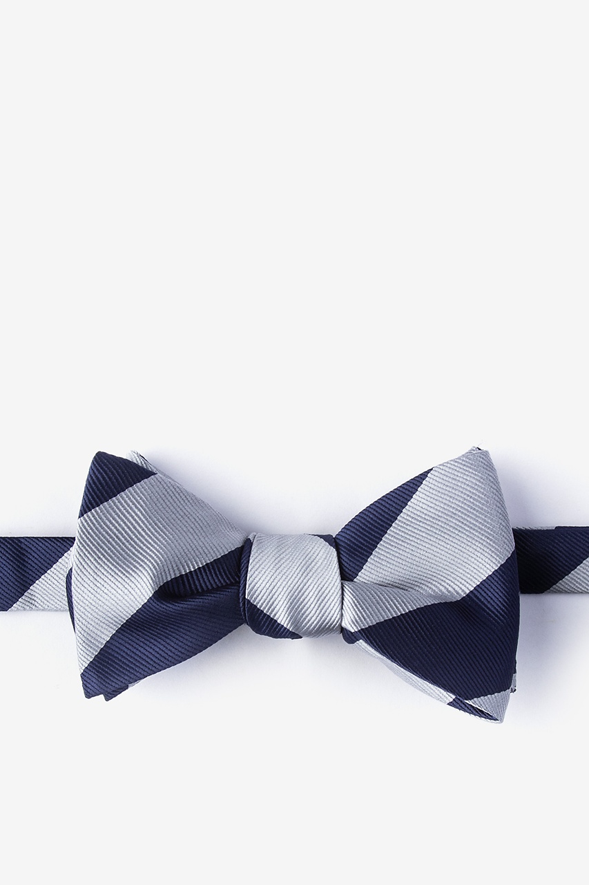 Navy & Silver Stripe Navy Blue Self-Tie Bow Tie Photo (0)