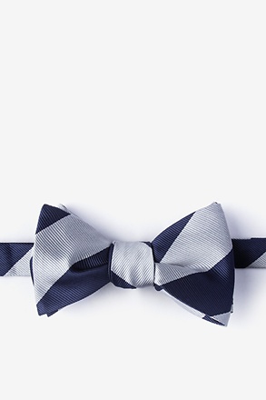 _Navy & Silver Stripe Navy Blue Self-Tie Bow Tie_