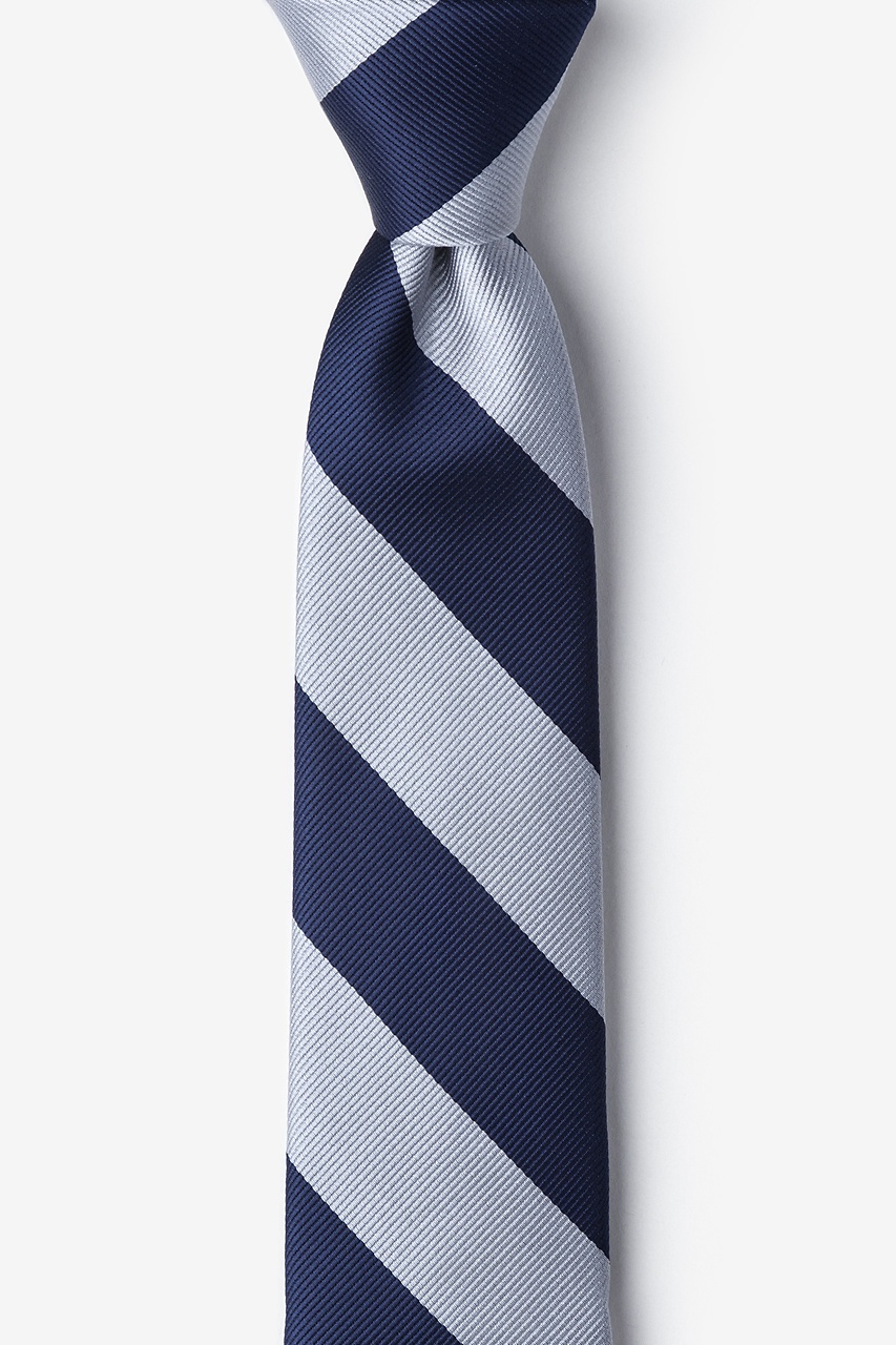 Navy & Silver Stripe Navy Blue Skinny Tie Photo (0)