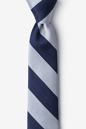Navy & Silver Stripe Navy Blue Skinny Tie
