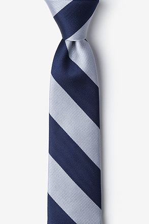 _Navy & Silver Stripe Navy Blue Skinny Tie_