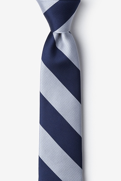 Navy Blue Microfiber Navy & Silver Stripe Skinny Tie