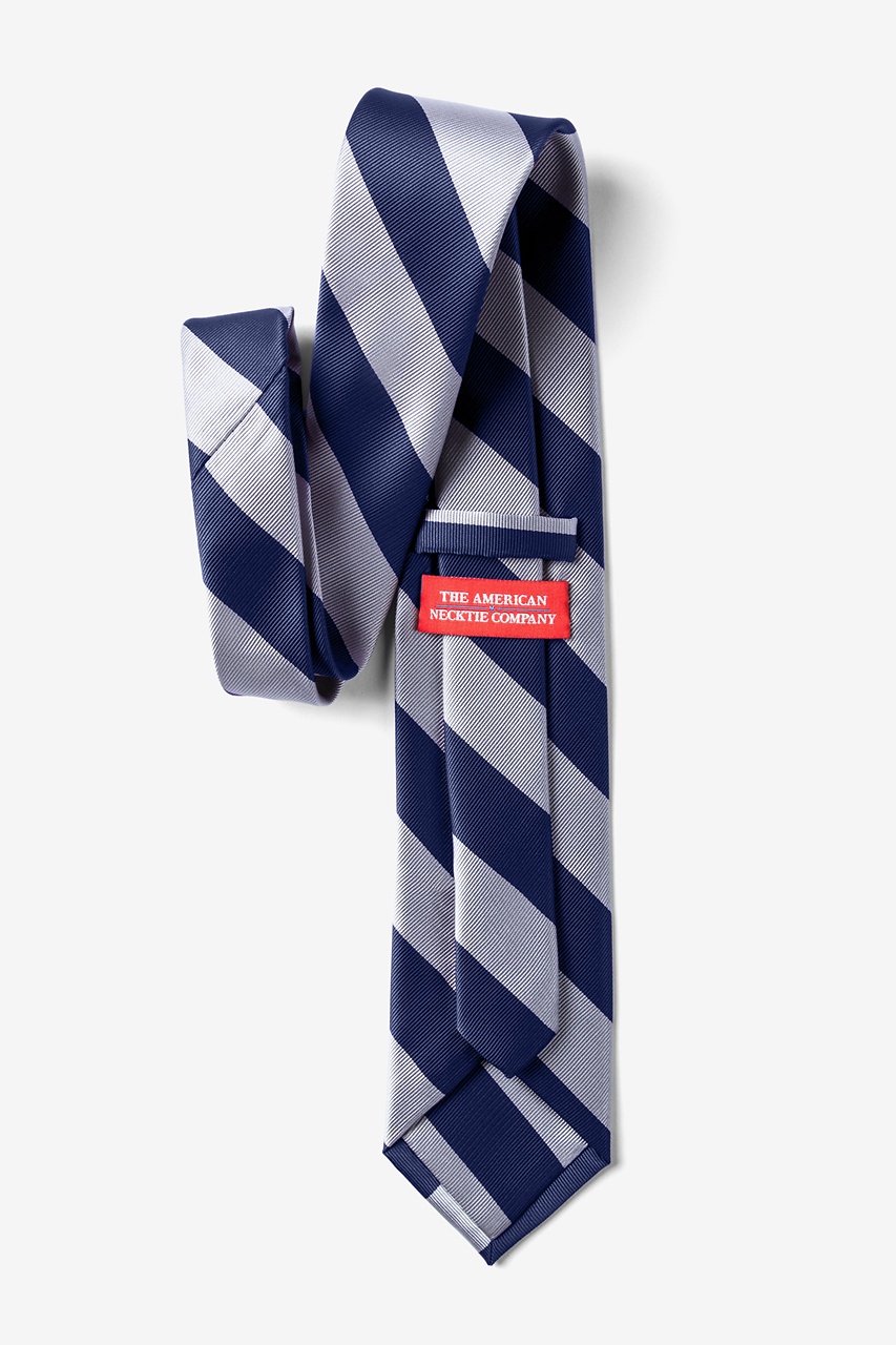 Men's Preppy Microfiber Navy Blue & Aqua Whales Nautical Stripe Necktie Tie 
