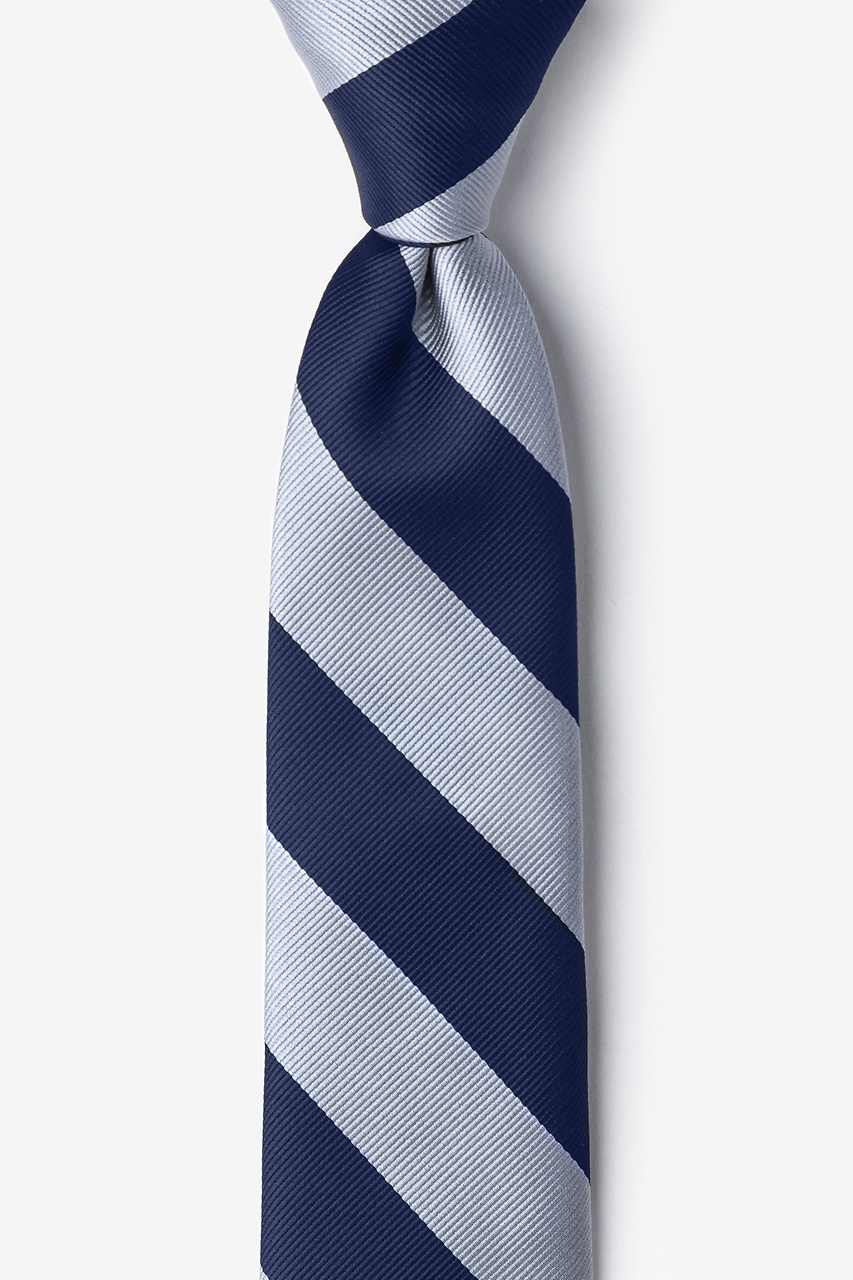 Navy & Silver Stripe Navy Blue Tie For Boys Photo (0)