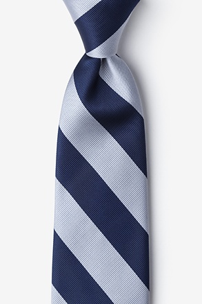 _Navy & Silver Stripe Navy Blue Extra Long Tie_