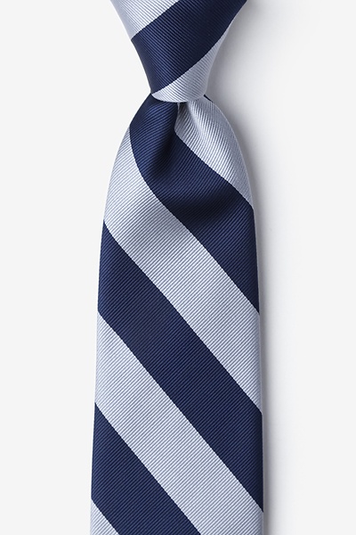 Navy Blue Microfiber Navy & Silver Stripe Extra Long Tie