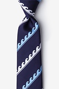 Ocean Waves Navy Blue Extra Long Tie Photo (0)