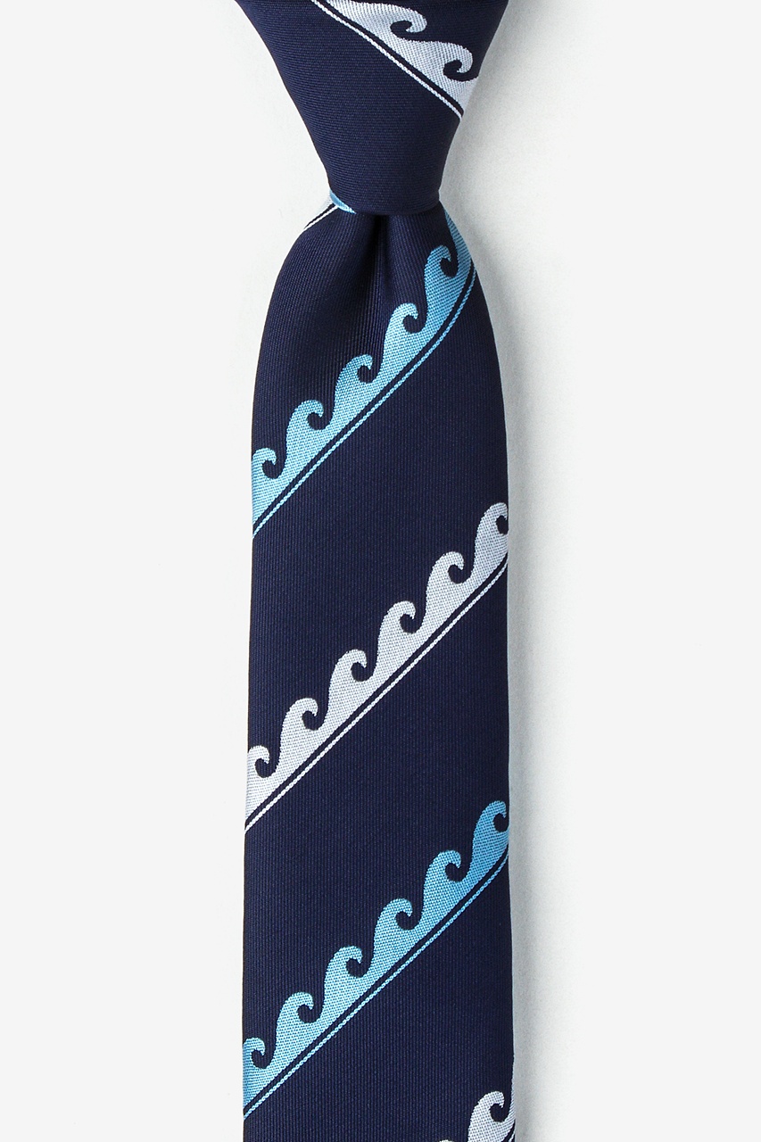 Ocean Waves Navy Blue Skinny Tie Photo (0)