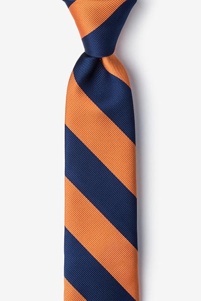 Navy Blue Microfiber Orange & Navy Stripe Tie For Boys