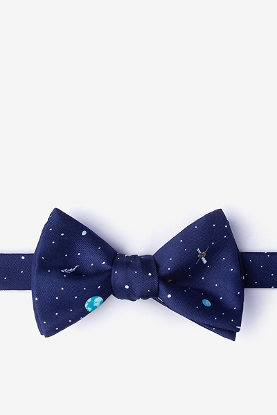 Navy Blue Microfiber Outer Space Self-Tie Bow Tie