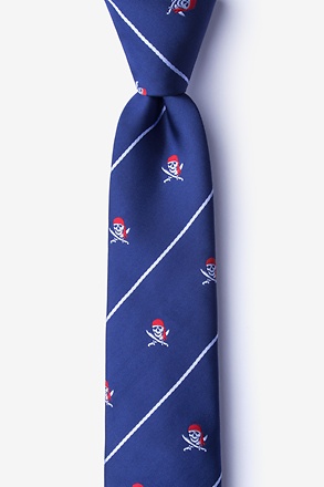 _Pirate Skull and Swords Navy Blue Skinny Tie_