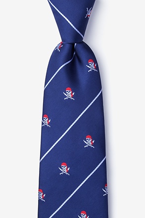 _Pirate Skull and Swords Navy Blue Tie_