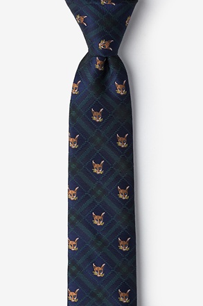 Plaid Fox Navy Blue Skinny Tie