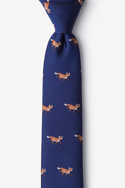 Navy Blue Microfiber Prowling Foxes Skinny Tie