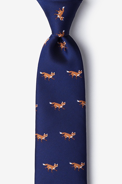 Image of Navy Blue Microfiber Prowling Foxes Tie