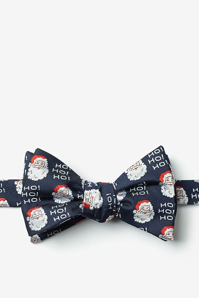 Navy Blue Microfiber Santa Faces Self-Tie Bow Tie