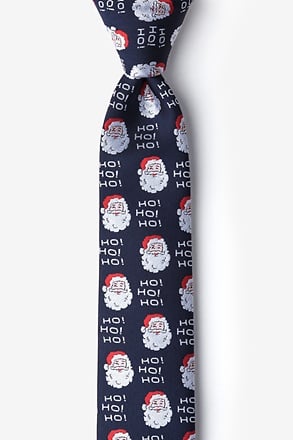 Santa Faces Navy Blue Skinny Tie