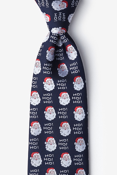 Navy Blue Microfiber Santa Faces Tie