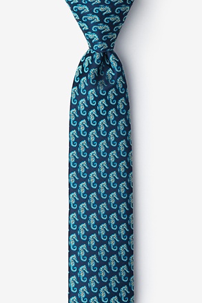 Seahorses Navy Blue Skinny Tie