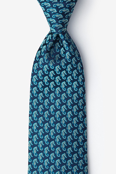 Navy Blue Microfiber Seahorses Tie