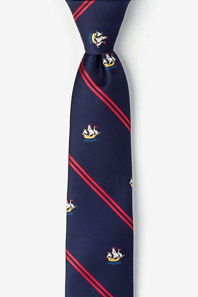 Navy Blue Microfiber Ship Stripe Skinny Tie
