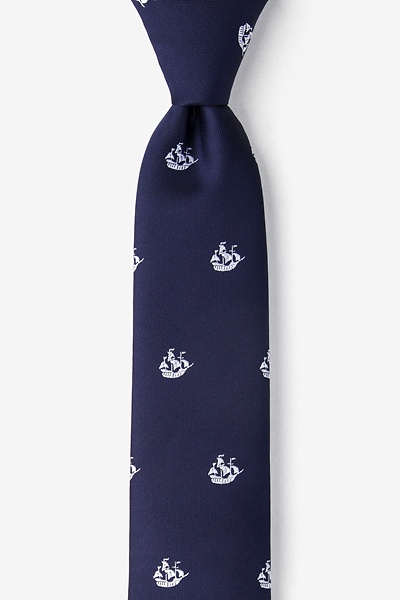 Navy Blue Microfiber Ships Ahoy Skinny Tie