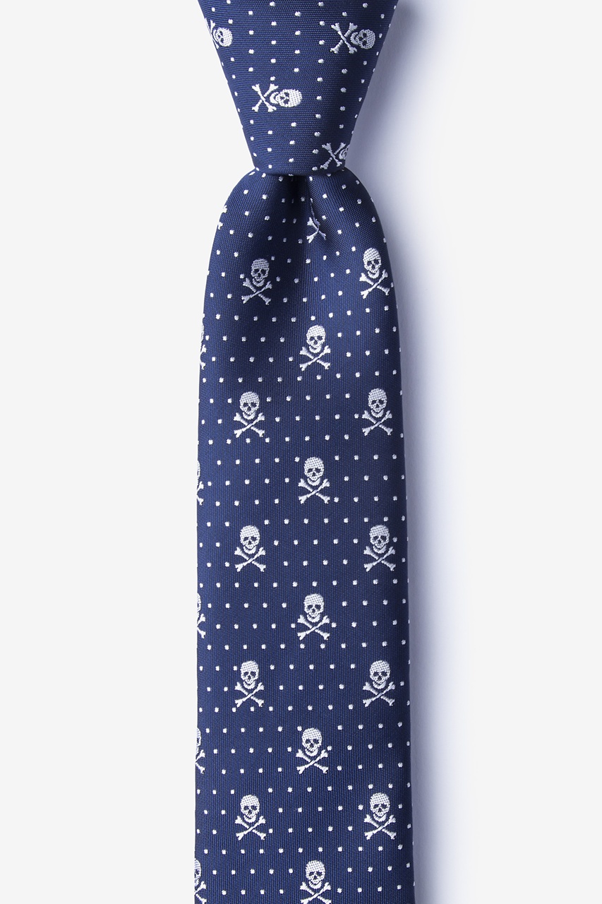 Skull & Polka Dots Navy Blue Skinny Tie Photo (0)