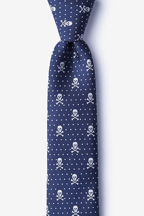 Skull & Polka Dots Navy Blue Skinny Tie