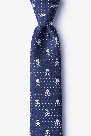 _Skull & Polka Dots Navy Blue Skinny Tie_