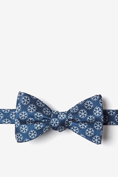 Navy Blue Microfiber Snowflakes Self-Tie Bow Tie