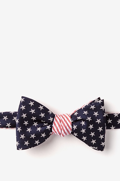 Navy Blue Microfiber Stars & Stripes Reversible Self-Tie Bow Tie