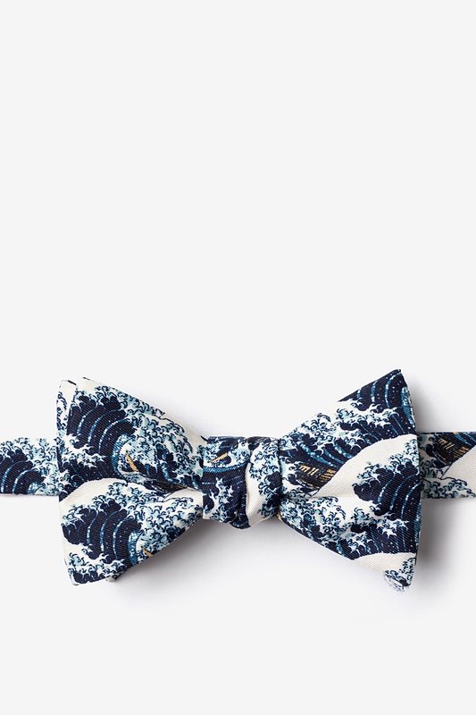 The Great Wave Off Kanagawa Navy Blue Microfiber Butterfly Bow Tie 