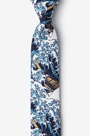 The Great Wave Off Kanagawa Navy Blue Skinny Tie