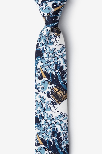 Navy Blue Microfiber The Great Wave Off Kanagawa Skinny Tie
