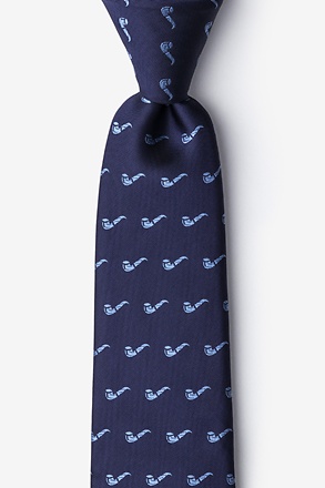 _Tobacco Pipes Navy Blue Extra Long Tie_