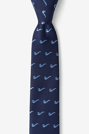 Tobacco Pipes Navy Blue Skinny Tie