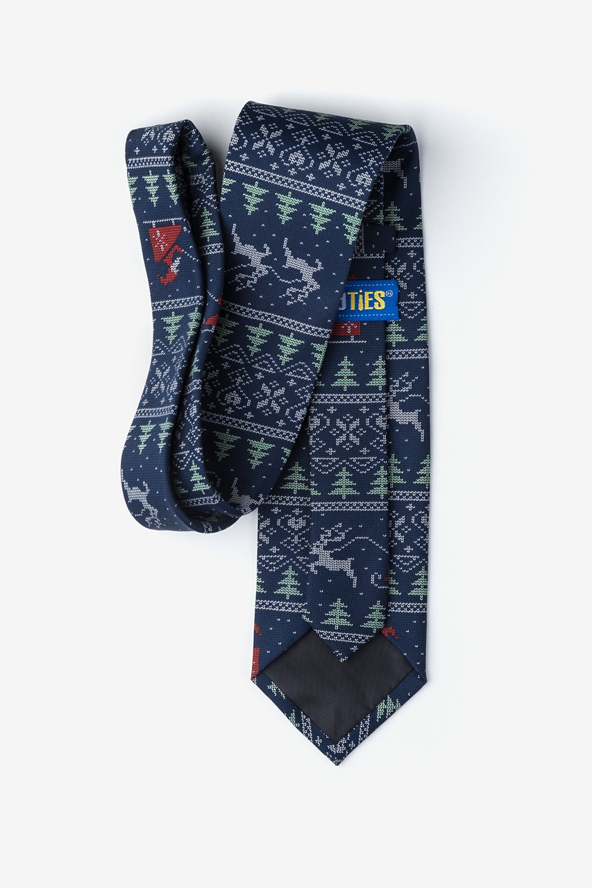 Ugly Christmas Sweater Navy Blue Extra Long Tie Photo (1)