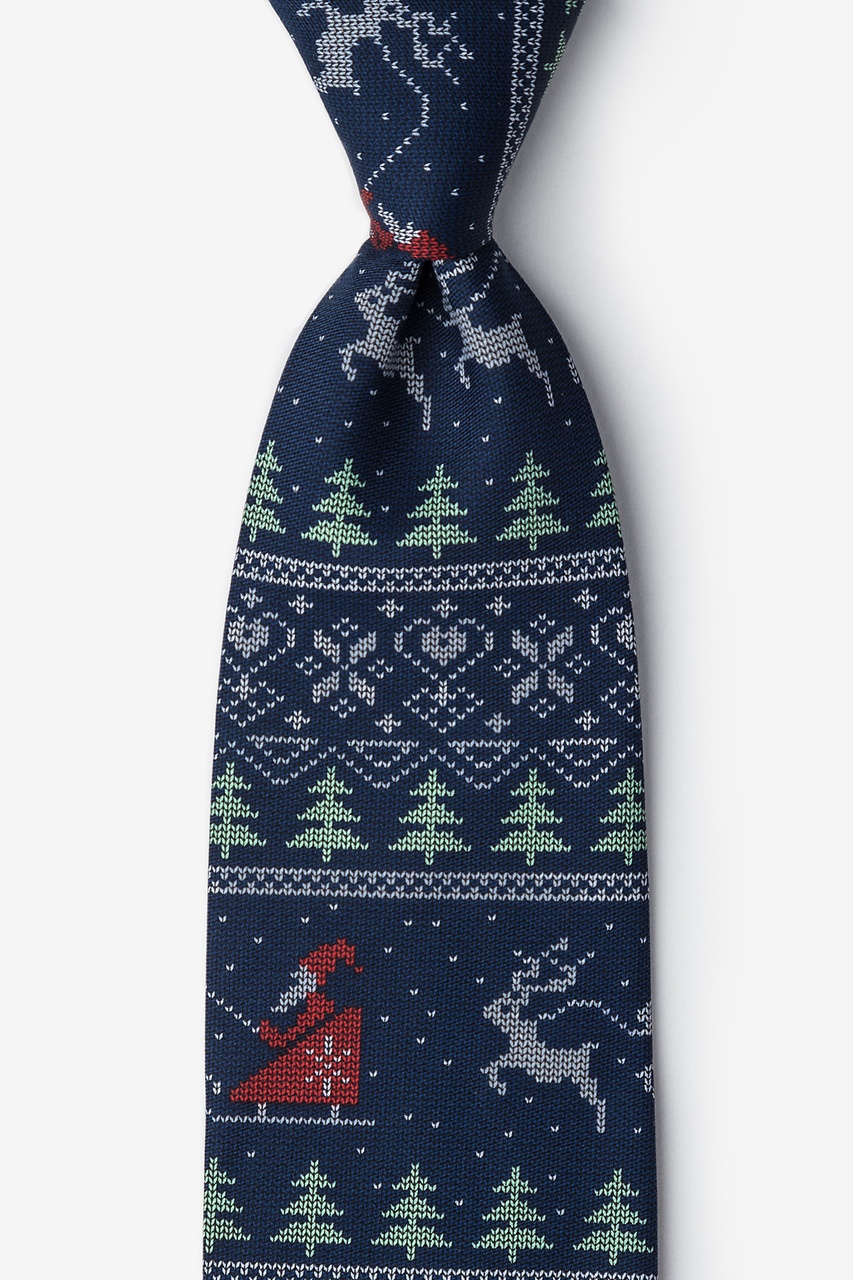 Ugly Christmas Sweater Navy Blue Extra Long Tie Photo (0)