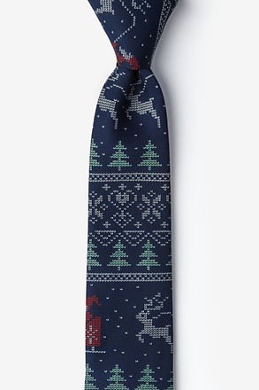 Ugly Christmas Sweater Navy Blue Skinny Tie