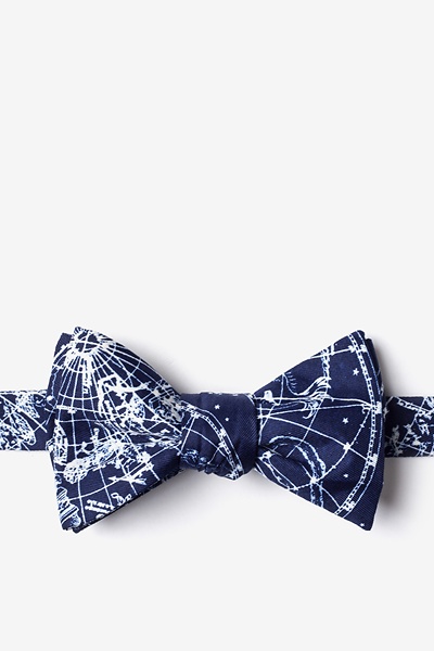 Navy Blue Microfiber Vintage Star Chart Self-Tie Bow Tie