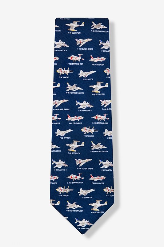 Mens Transportation Neck Tie American Fighter Jets Tie Blue Necktie