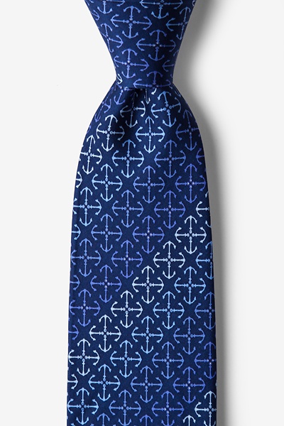 Navy Blue Silk Anchors Aweigh Tie