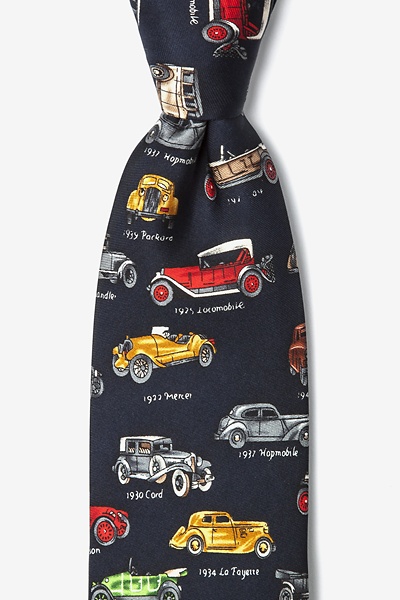Navy Blue Silk Antique Cars Tie