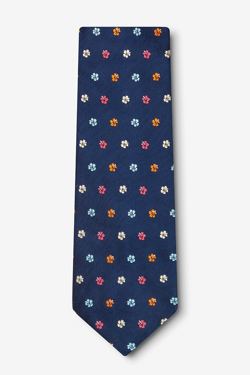 Awesome Blossoms Navy Blue Extra Long Tie Photo (1)