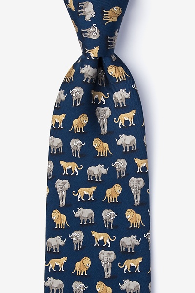 Image of Navy Blue Silk Big Five Game of Africa Tie